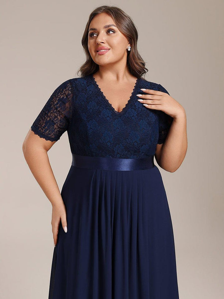 pretty JOLEN|Plus Size Half Sleeve V Neck Midi Wedding Guest Dress With Lace