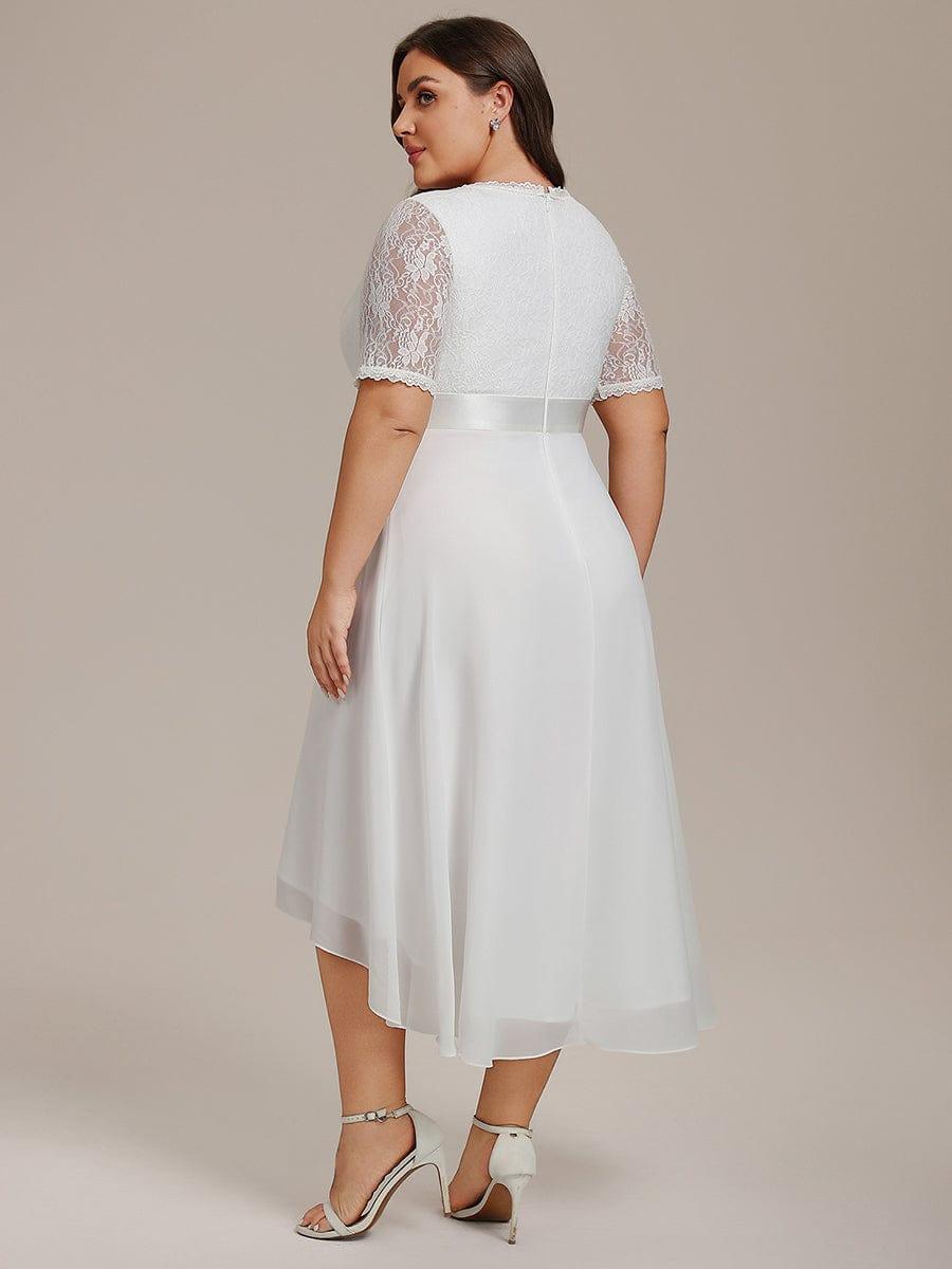 pretty JOLEN|Plus Size Half Sleeve V Neck Midi Wedding Guest Dress With Lace