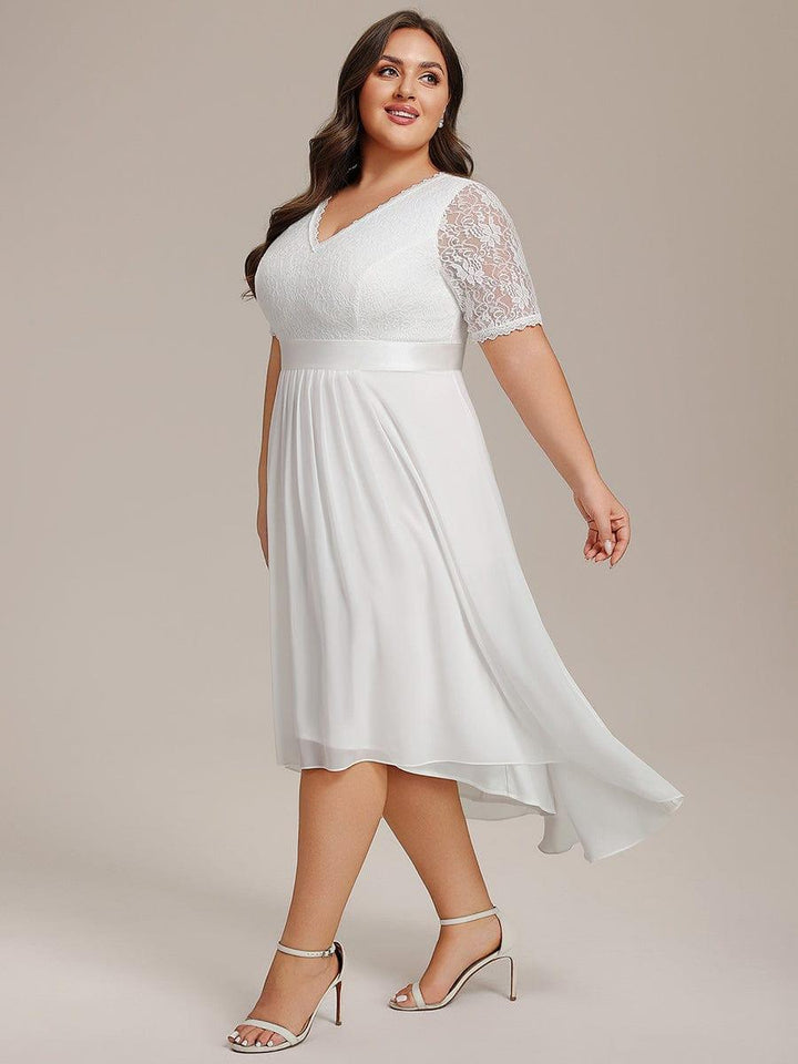 pretty JOLEN|Plus Size Half Sleeve V Neck Midi Wedding Guest Dress With Lace