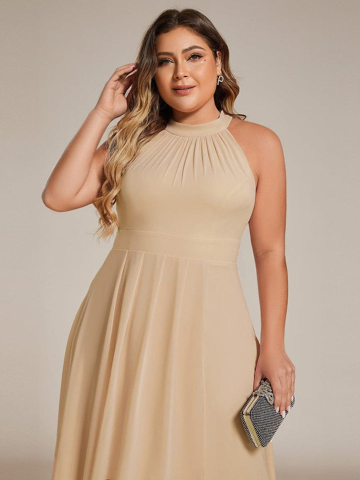pretty POSIE|Plus Size Chiffon Sleeveless Halter Neck Midi Wedding Guest Dress