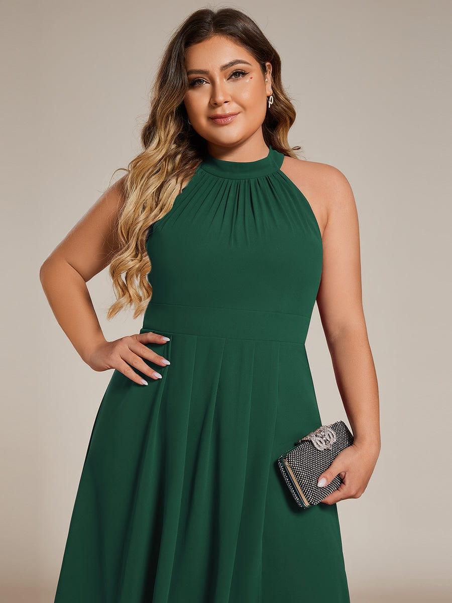 pretty POSIE|Plus Size Chiffon Sleeveless Halter Neck Midi Wedding Guest Dress