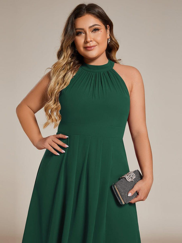 pretty POSIE|Plus Size Chiffon Sleeveless Halter Neck Midi Wedding Guest Dress