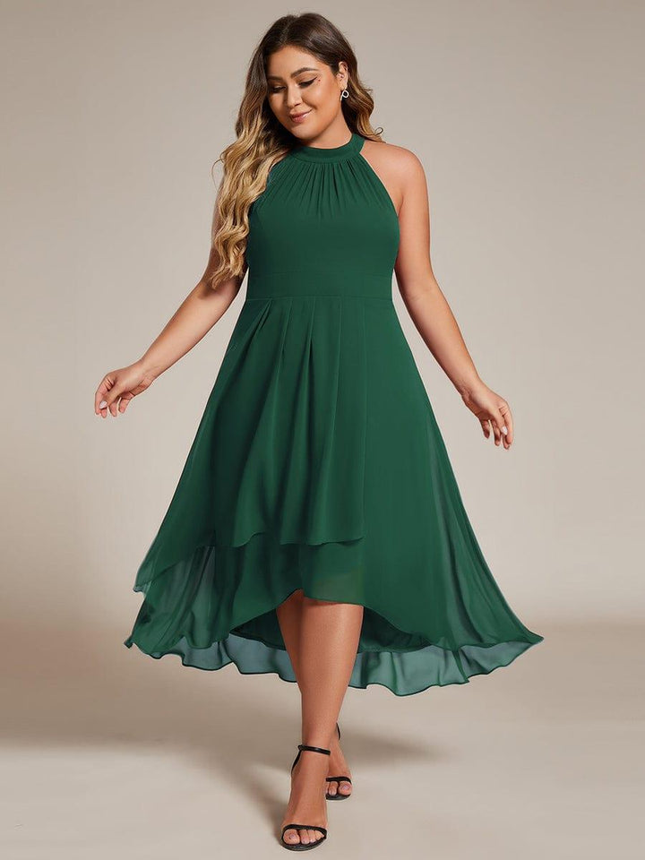 pretty POSIE|Plus Size Chiffon Sleeveless Halter Neck Midi Wedding Guest Dress