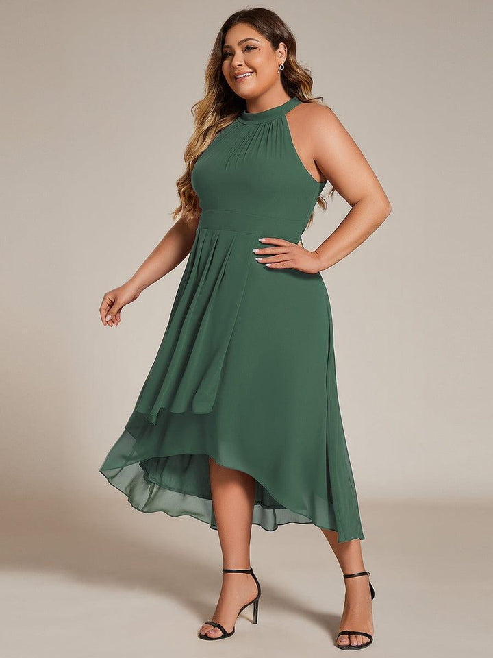 pretty POSIE|Plus Size Chiffon Sleeveless Halter Neck Midi Wedding Guest Dress