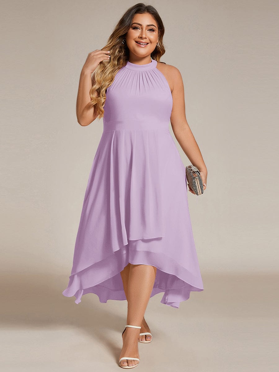 pretty POSIE|Plus Size Chiffon Sleeveless Halter Neck Midi Wedding Guest Dress
