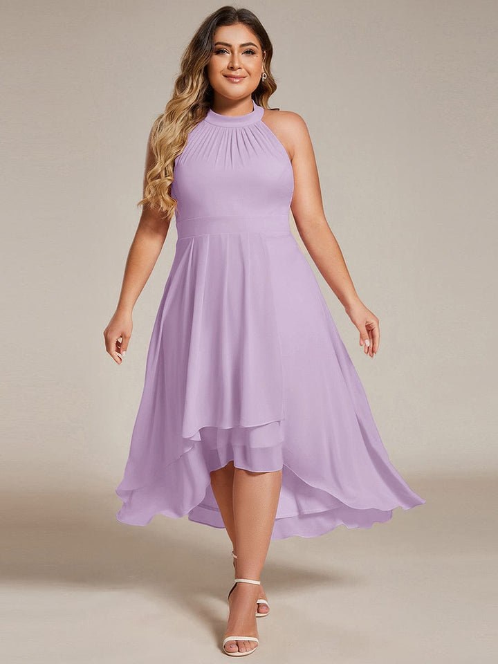 pretty POSIE|Plus Size Chiffon Sleeveless Halter Neck Midi Wedding Guest Dress
