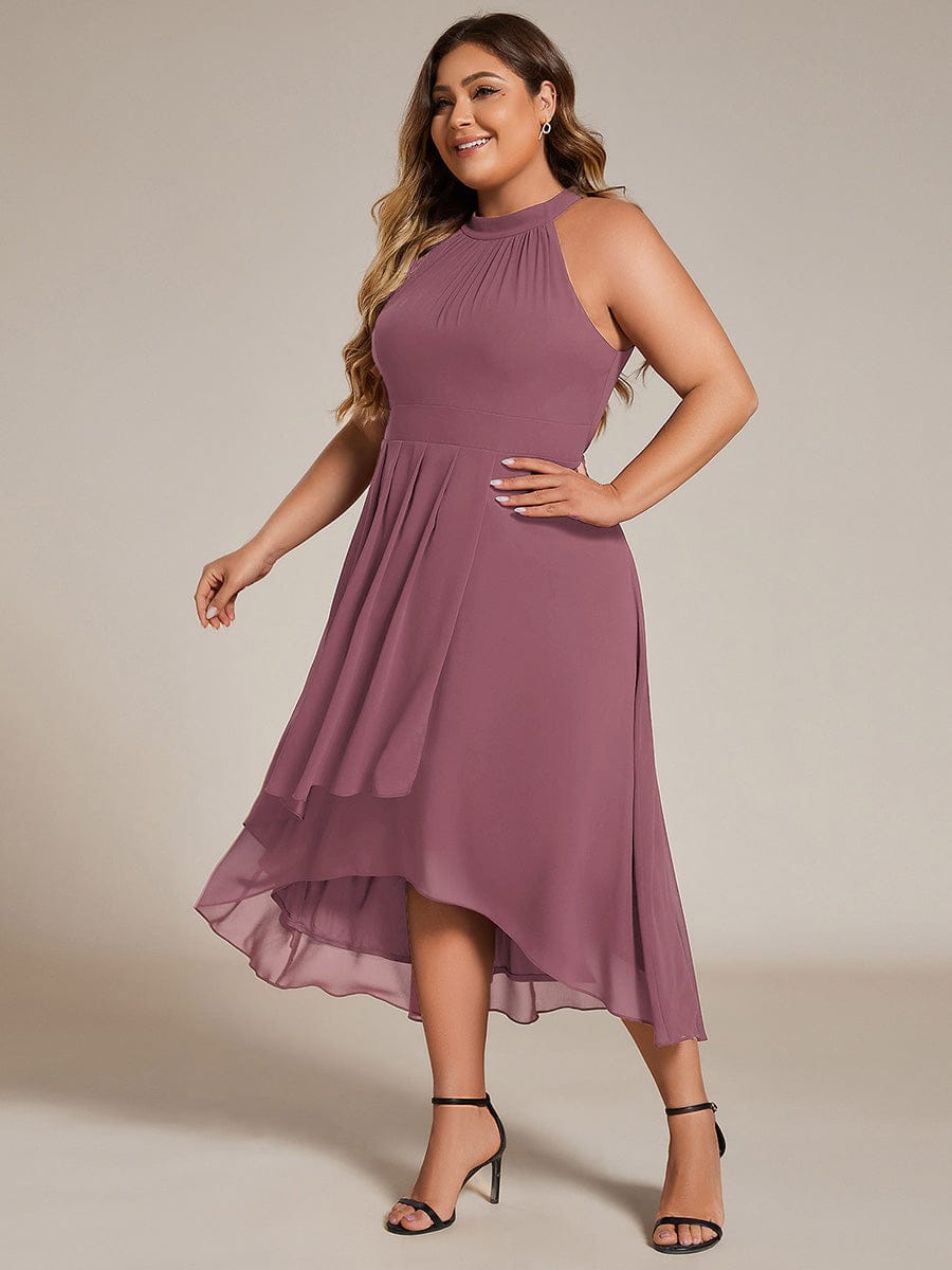 pretty POSIE|Plus Size Chiffon Sleeveless Halter Neck Midi Wedding Guest Dress