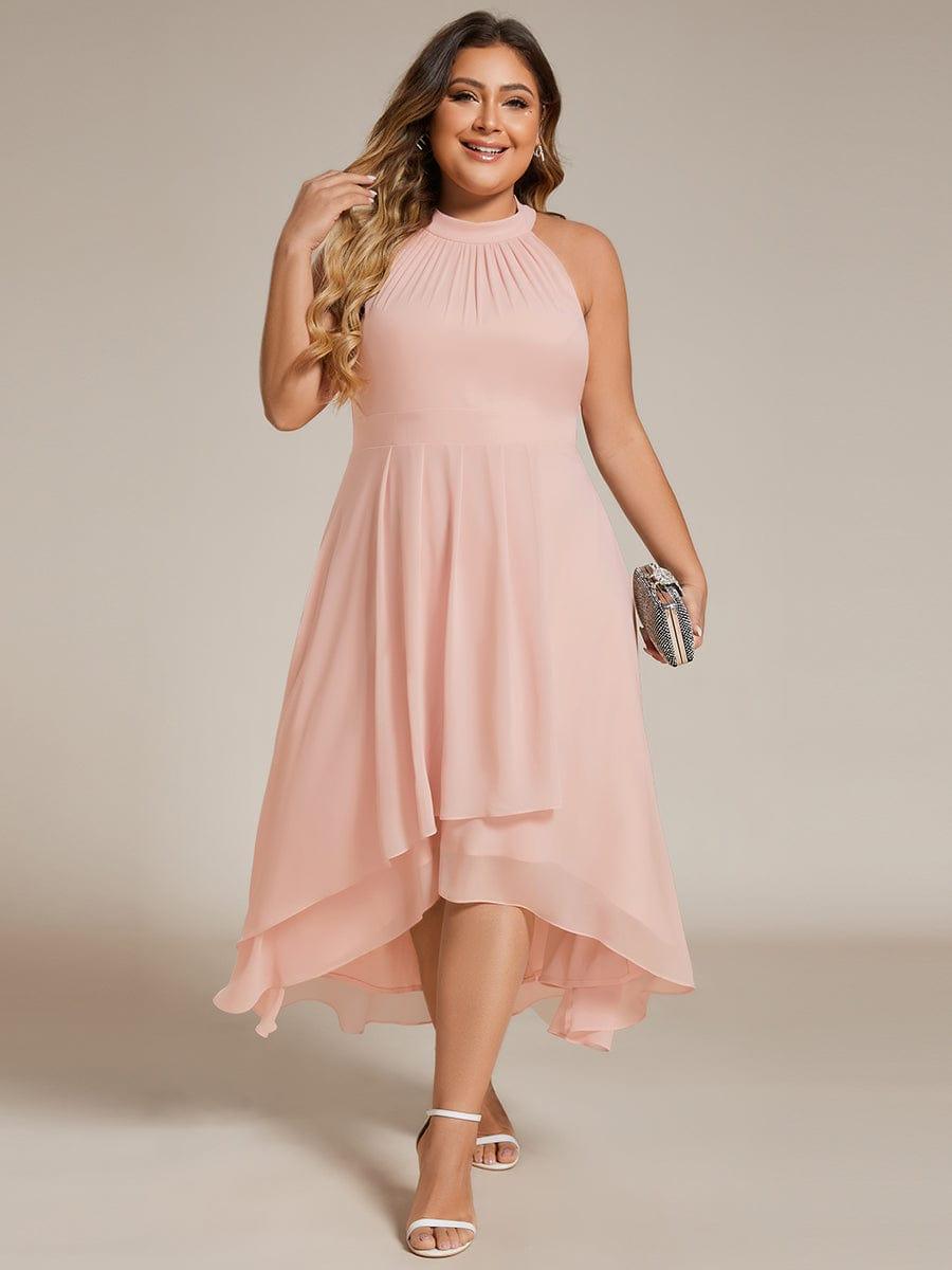 pretty POSIE|Plus Size Chiffon Sleeveless Halter Neck Midi Wedding Guest Dress