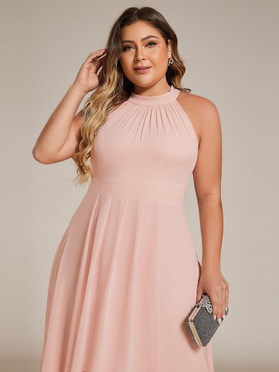 pretty POSIE|Plus Size Chiffon Sleeveless Halter Neck Midi Wedding Guest Dress