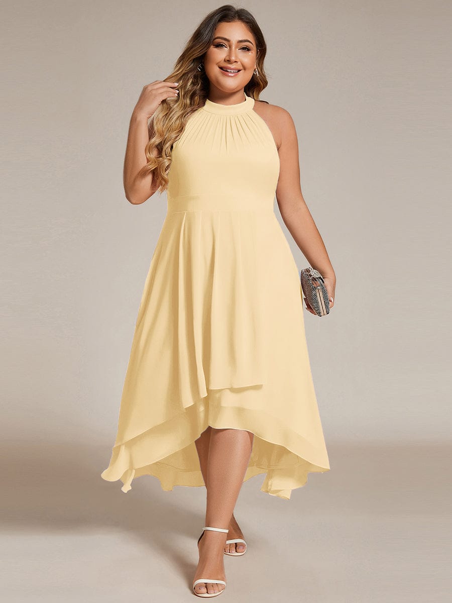 pretty POSIE|Plus Size Chiffon Sleeveless Halter Neck Midi Wedding Guest Dress