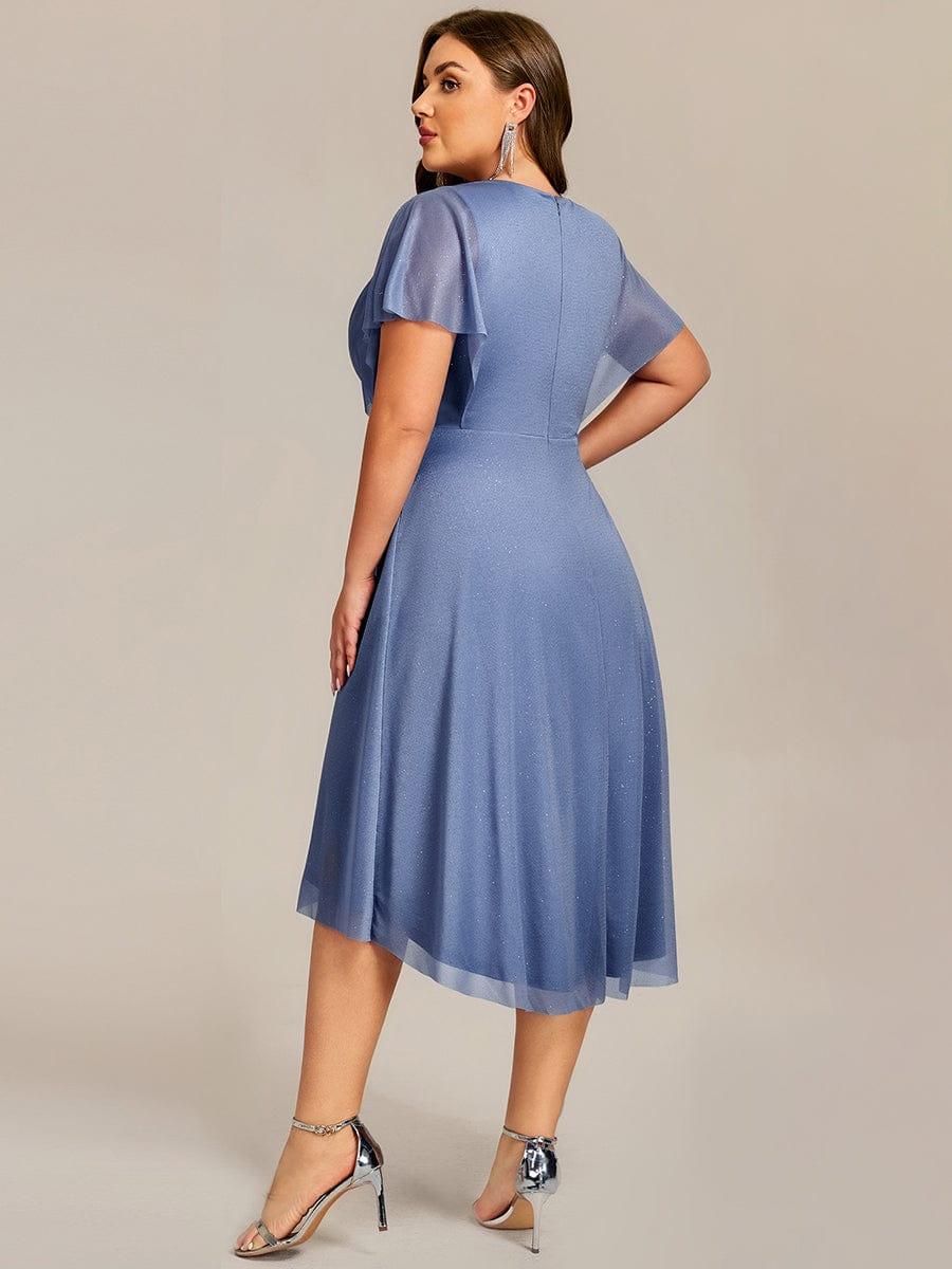 pretty DANNA|Plus Size Glitter Bat-Wing Applique Asymmetrical Hem Midi Weeding Guest Dress