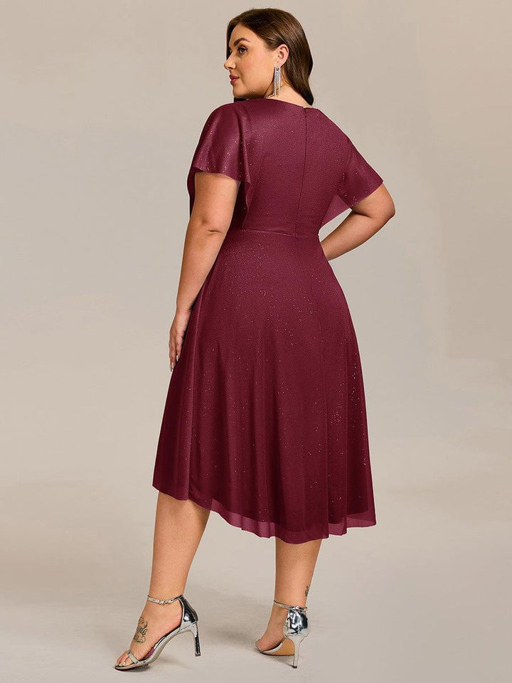 pretty SOL|Plus Size Glitter Ruffles Sleeve Asymmetrical Hem Midi Wedding Guest Dress