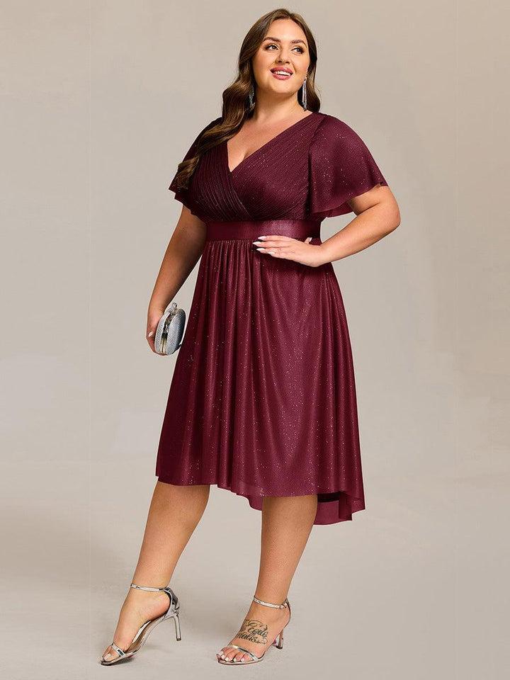 pretty SOL|Plus Size Glitter Ruffles Sleeve Asymmetrical Hem Midi Wedding Guest Dress