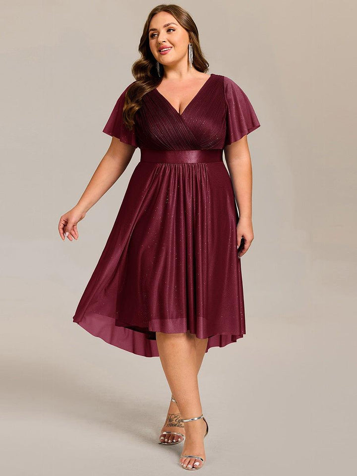 pretty SOL|Plus Size Glitter Ruffles Sleeve Asymmetrical Hem Midi Wedding Guest Dress