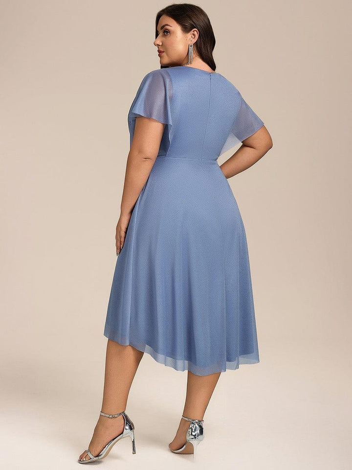pretty SOL|Plus Size Glitter Ruffles Sleeve Asymmetrical Hem Midi Wedding Guest Dress