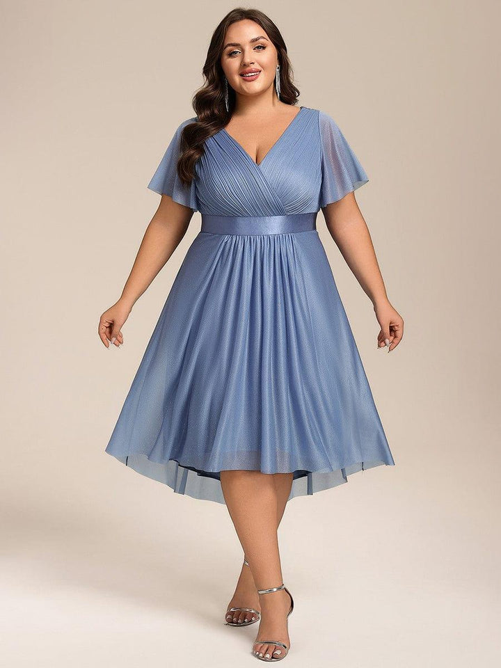 pretty SOL|Plus Size Glitter Ruffles Sleeve Asymmetrical Hem Midi Wedding Guest Dress