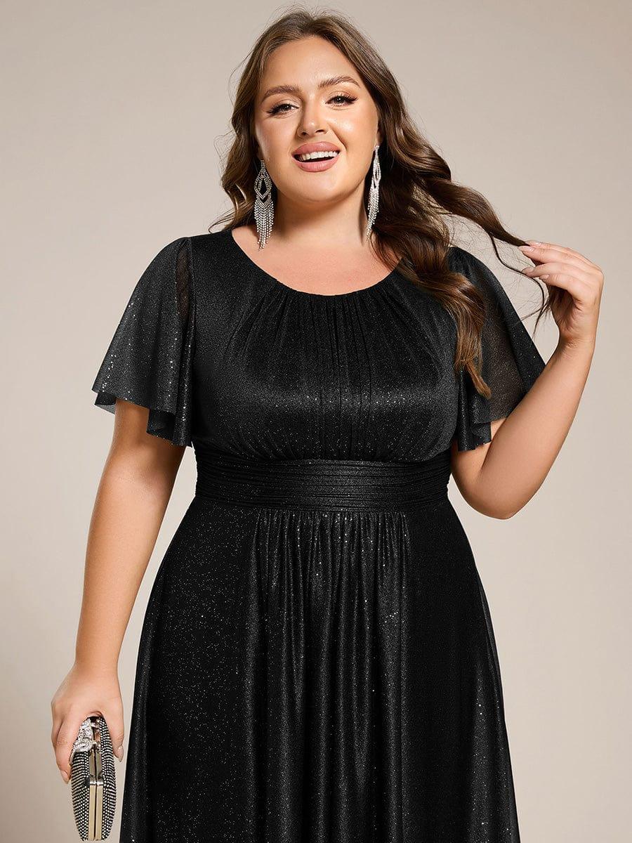 pretty CLARYN|Plus Size Glitter Round Neck Midi Wedding Guest Dress