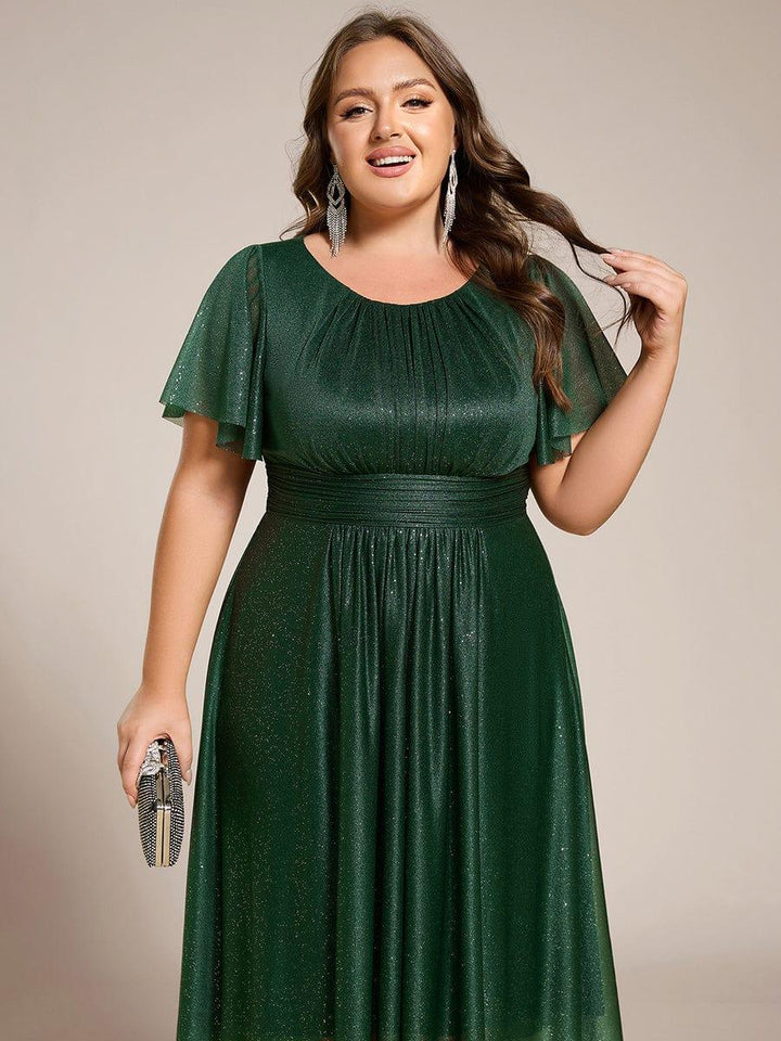pretty CLARYN|Plus Size Glitter Round Neck Midi Wedding Guest Dress