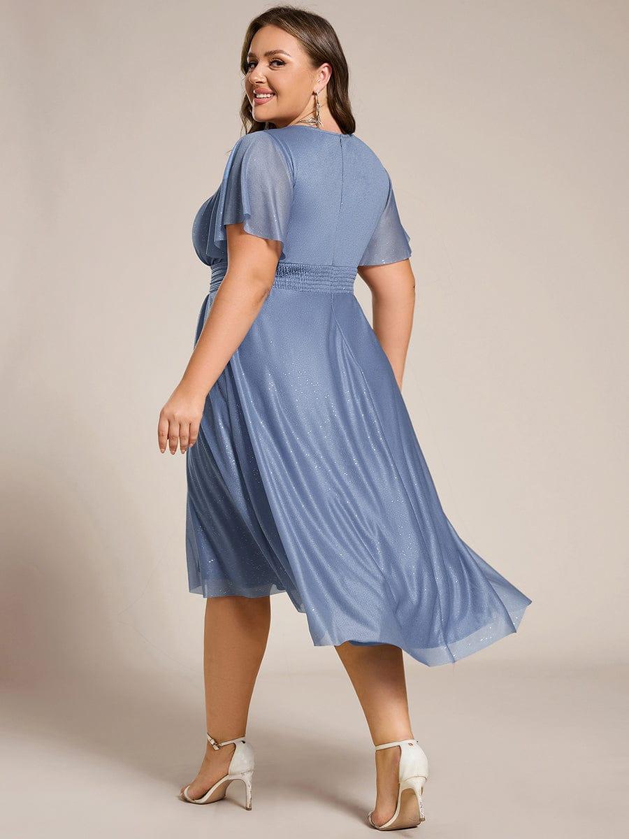 pretty CLARYN|Plus Size Glitter Round Neck Midi Wedding Guest Dress