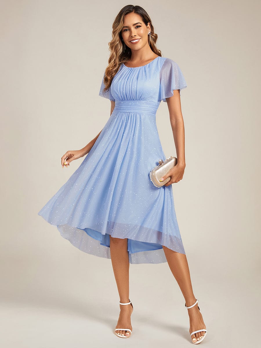 pretty CLARYN|Plus Size Glitter Round Neck Midi Wedding Guest Dress