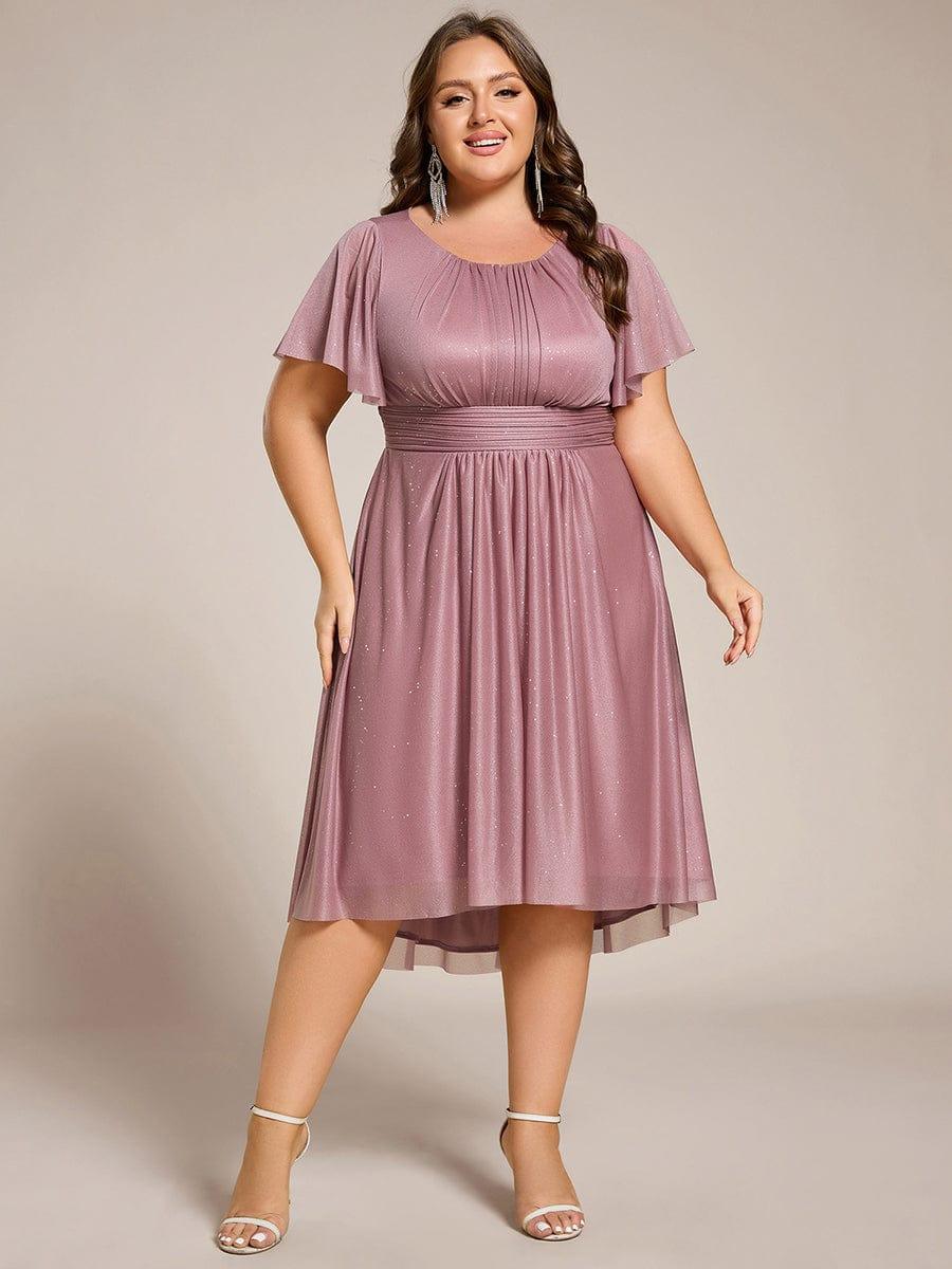 pretty CLARYN|Plus Size Glitter Round Neck Midi Wedding Guest Dress