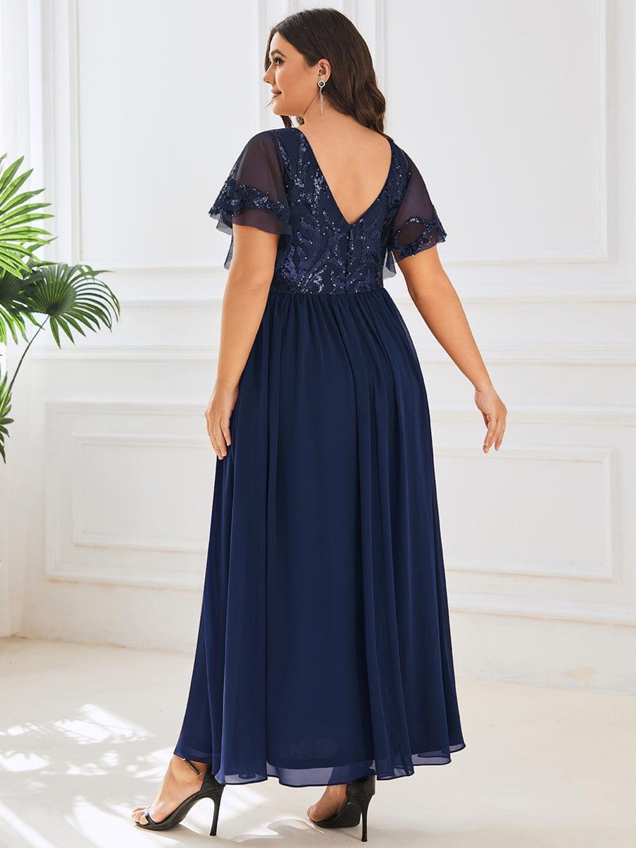 pretty HAZEL|Plus Size V-Neck Short Sleeve Sequin Bodice Mother of the Bride Dress