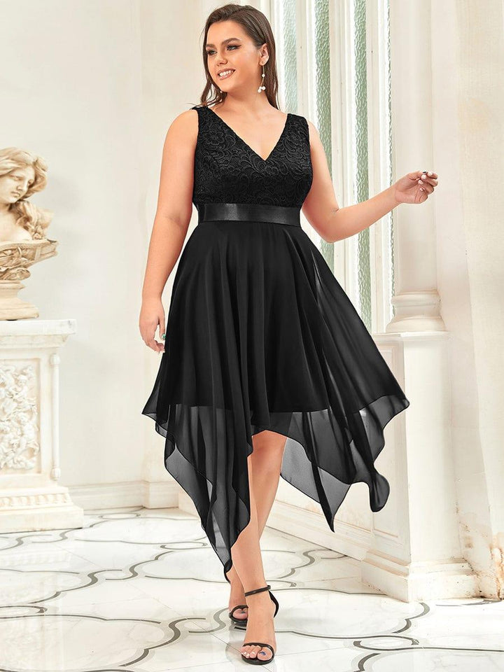 pretty COSTA|Plus Size Stunning V Neck Lace & Chiffon Prom Dress for Women (Final Sale)