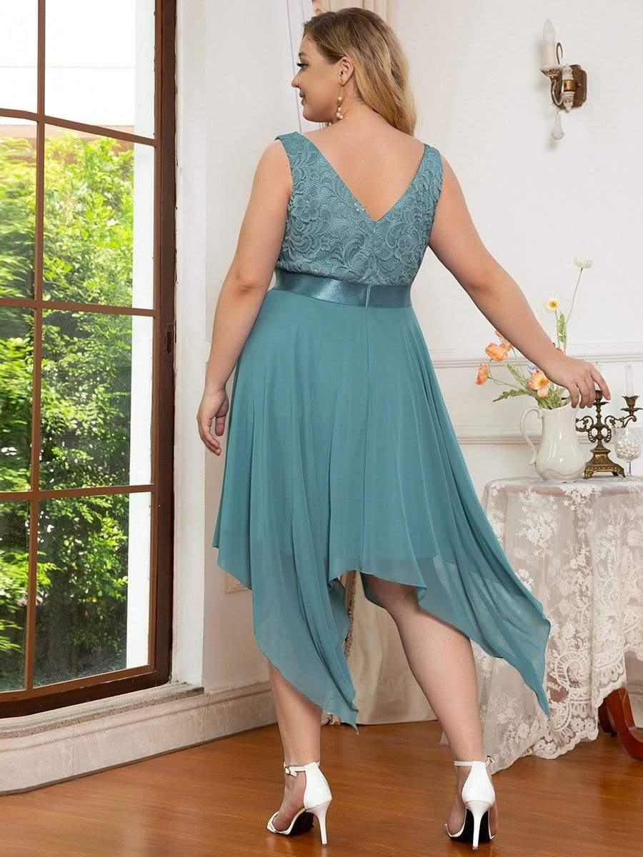 pretty COSTA|Plus Size Stunning V Neck Lace & Chiffon Prom Dress for Women (Final Sale)