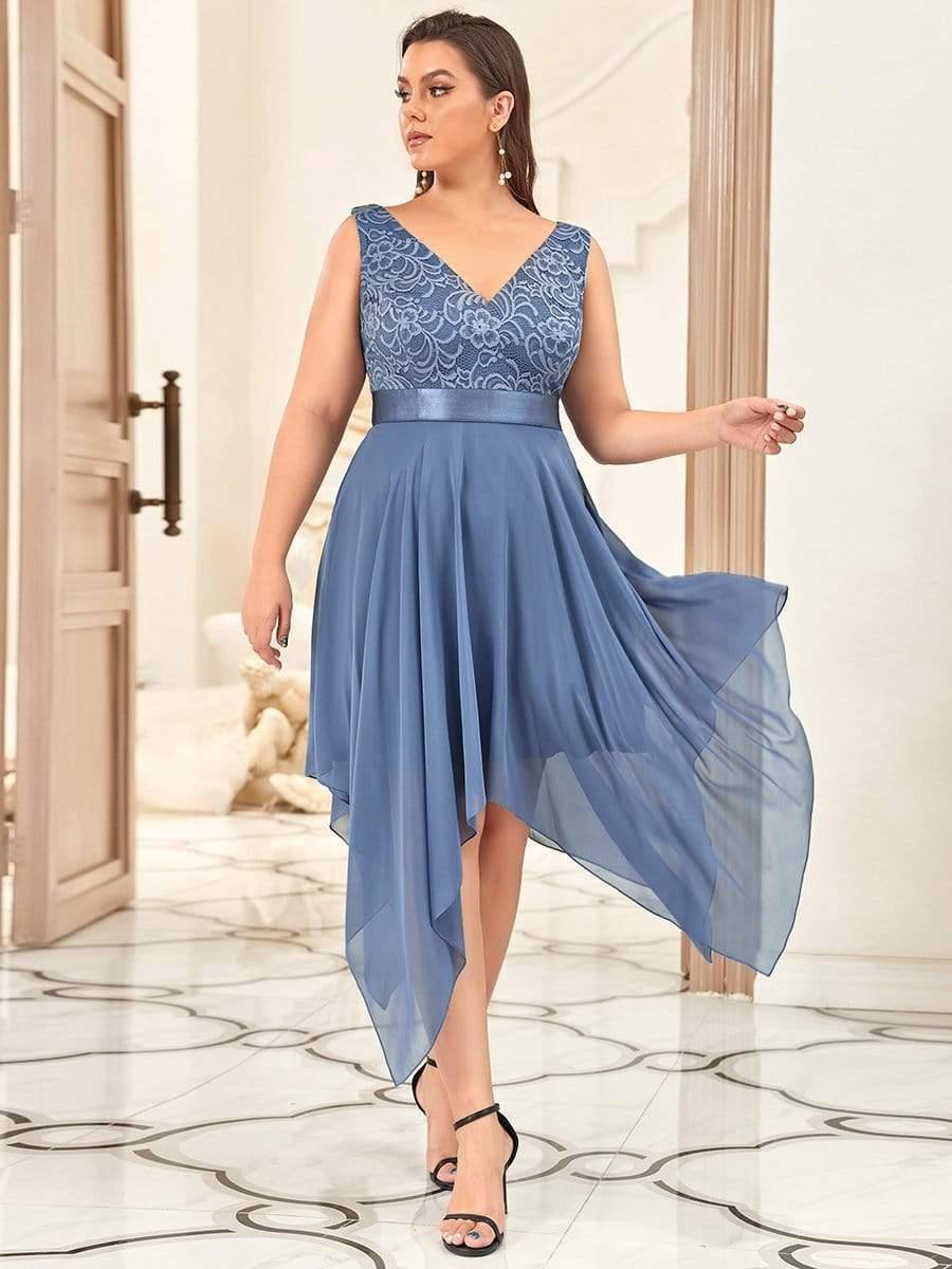 pretty COSTA|Plus Size Stunning V Neck Lace & Chiffon Prom Dress for Women (Final Sale)