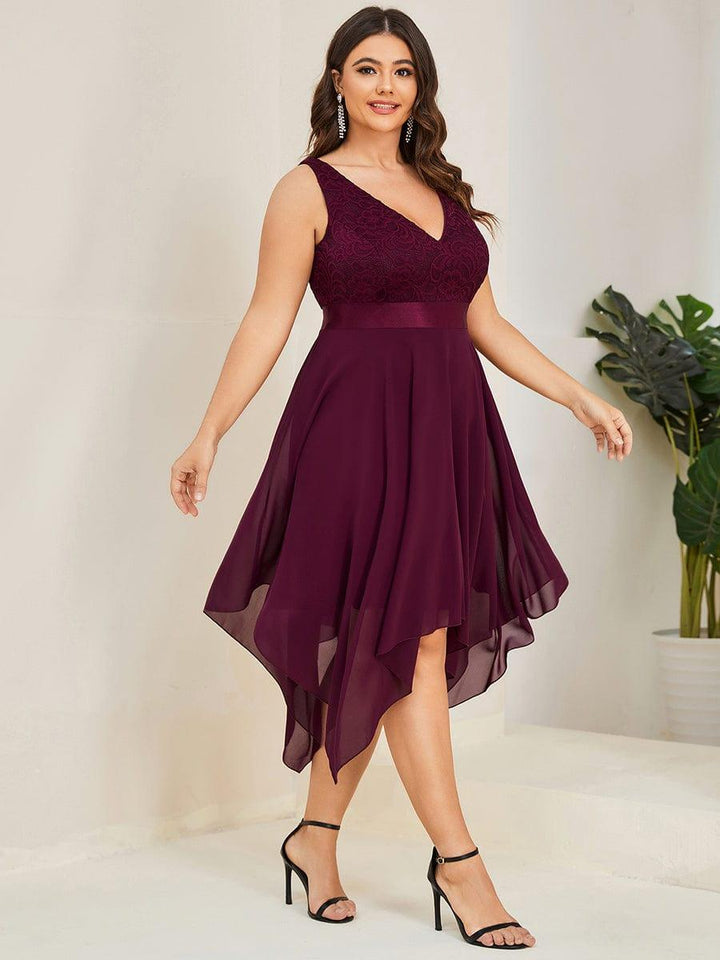 pretty COSTA|Plus Size Stunning V Neck Lace & Chiffon Prom Dress for Women (Final Sale)