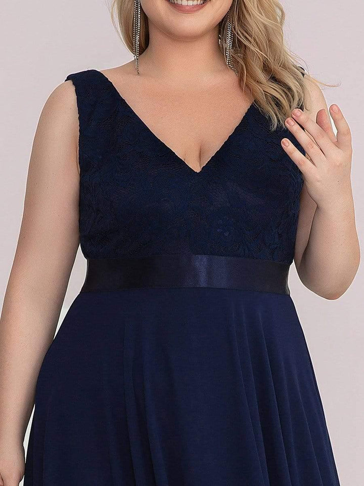 pretty COSTA|Plus Size Stunning V Neck Lace & Chiffon Prom Dress for Women (Final Sale)