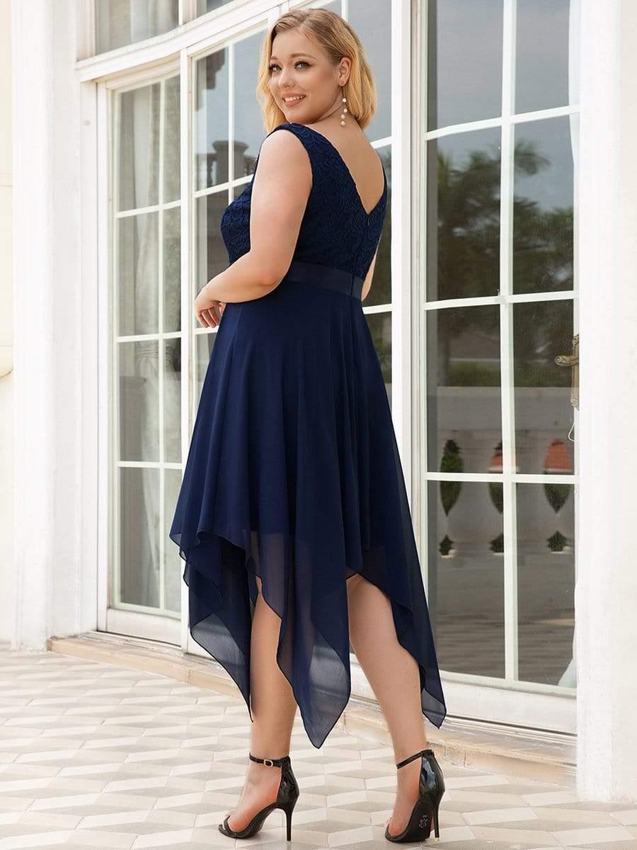 pretty COSTA|Plus Size Stunning V Neck Lace & Chiffon Prom Dress for Women (Final Sale)