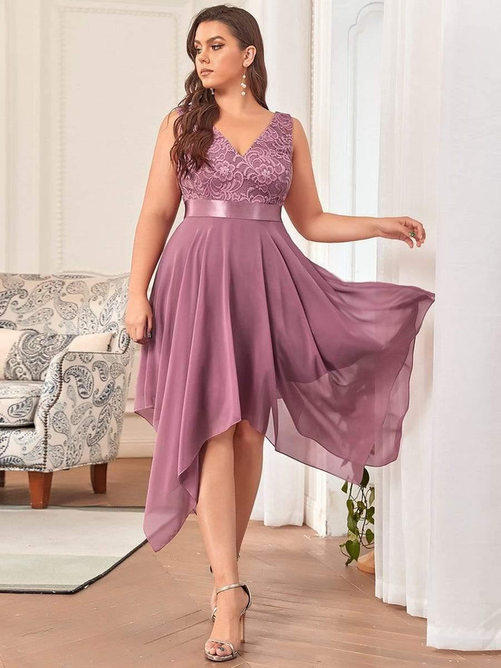 pretty COSTA|Plus Size Stunning V Neck Lace & Chiffon Prom Dress for Women (Final Sale)