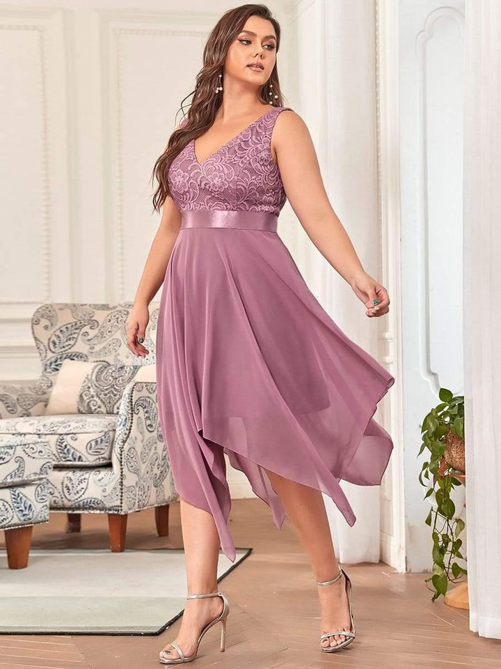 pretty COSTA|Plus Size Stunning V Neck Lace & Chiffon Prom Dress for Women (Final Sale)