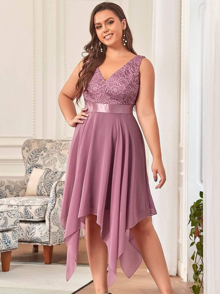 pretty COSTA|Plus Size Stunning V Neck Lace & Chiffon Prom Dress for Women (Final Sale)