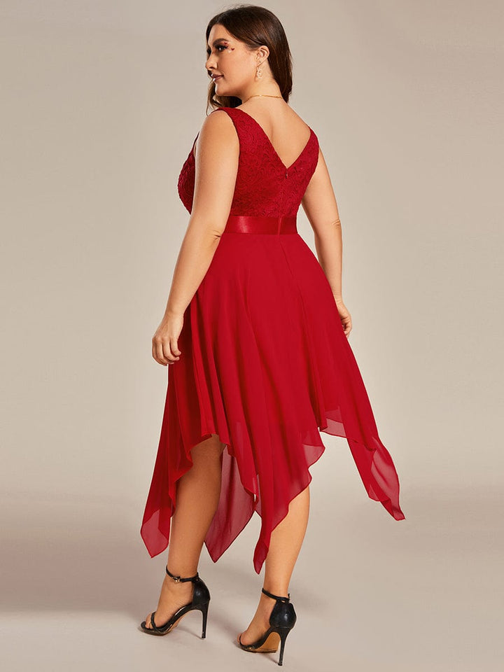 pretty COSTA|Plus Size Stunning V Neck Lace & Chiffon Prom Dress for Women (Final Sale)
