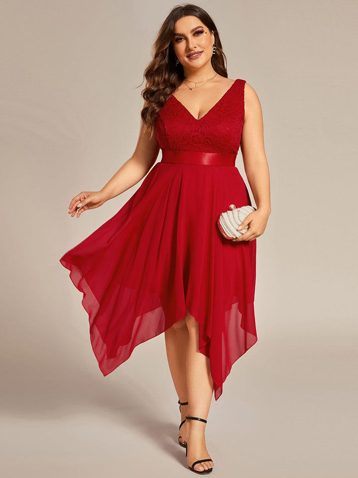 pretty COSTA|Plus Size Stunning V Neck Lace & Chiffon Prom Dress for Women (Final Sale)