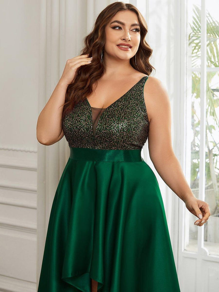 pretty ALYNA|Sparkly Plus Size Prom Dresses for Women with Irregular Hem (Final Sale)