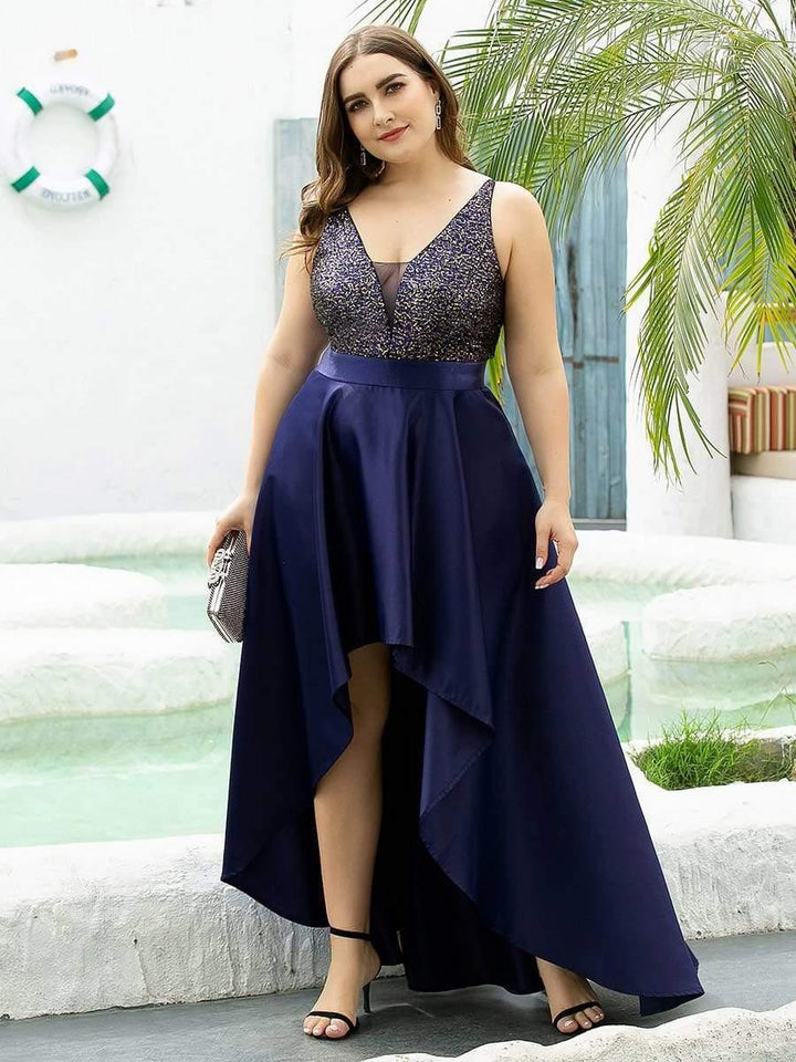 pretty ALYNA|Sparkly Plus Size Prom Dresses for Women with Irregular Hem (Final Sale)