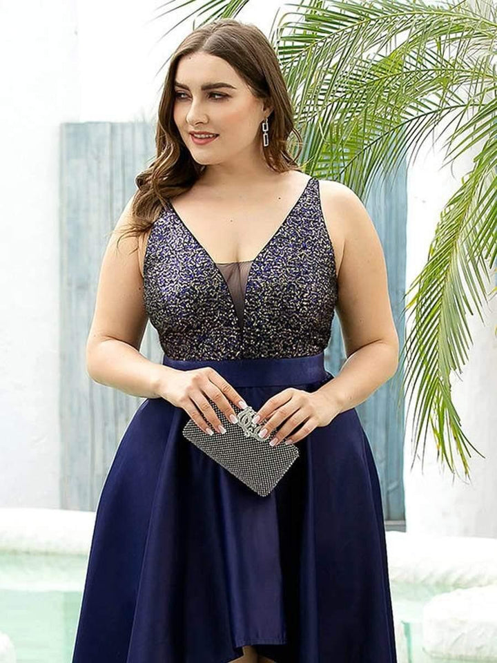pretty ALYNA|Sparkly Plus Size Prom Dresses for Women with Irregular Hem (Final Sale)