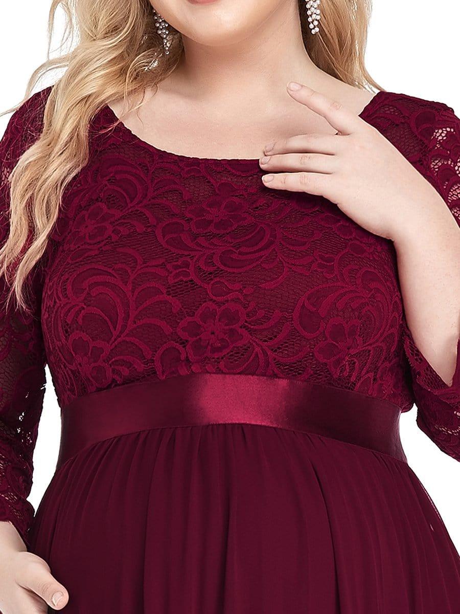 pretty KALANI|3/4 Sleeve Lace Floor Length Plus Size Maternity Dress