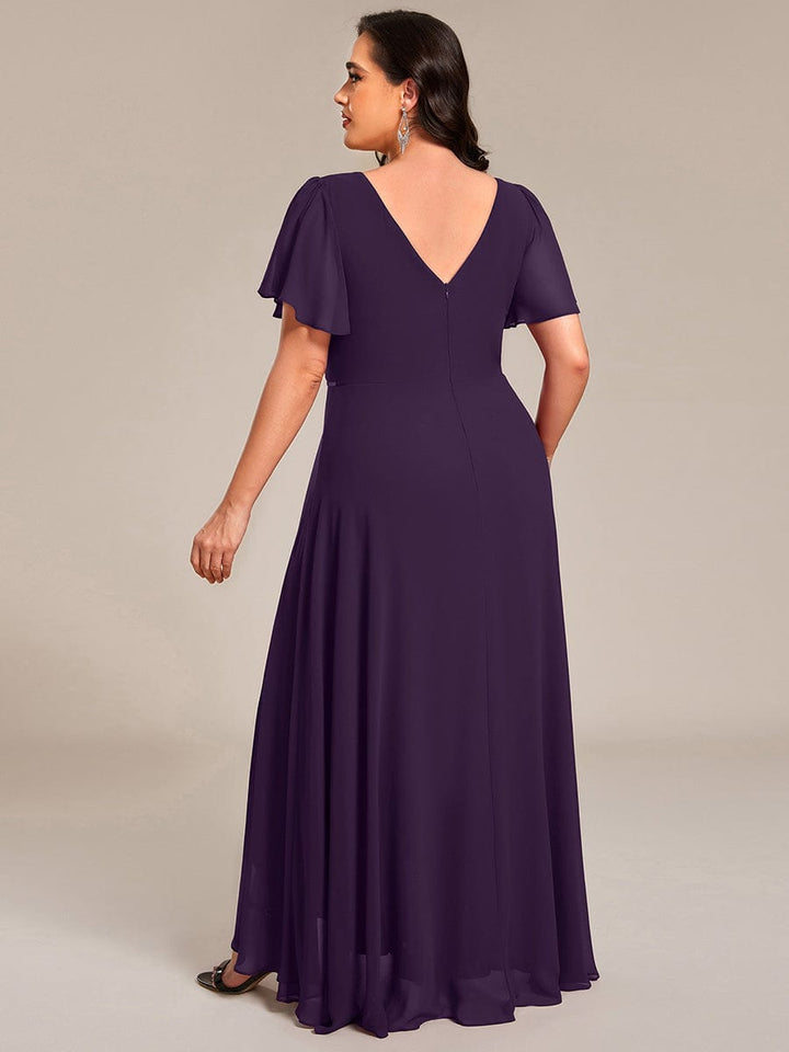 ever DAKOTA|Plus Size Chiffon Ruffle Sleeves Rhinestone Waist High-Low Wedding Guest Dress