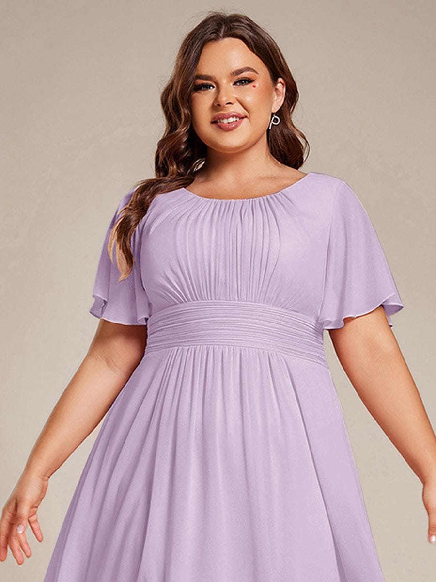 pretty EDEN|Plus Size Chiffon Round Neckline A-Line Midi Wedding Guest Dress