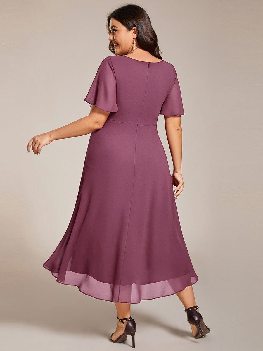pretty LARK|Plus Size Chiffon Short Sleeve High-Low Wedding Guest Dress