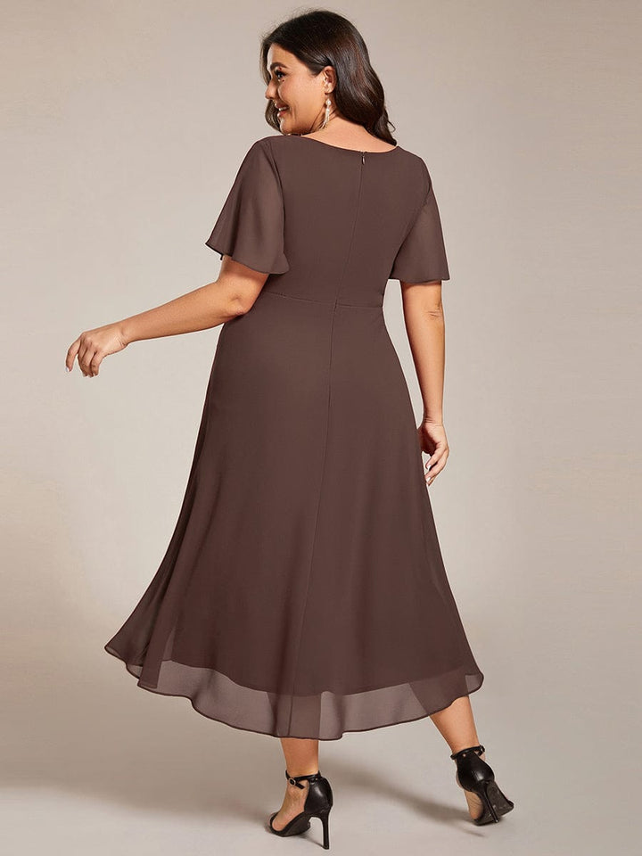 pretty LARK|Plus Size Chiffon Short Sleeve High-Low Wedding Guest Dress