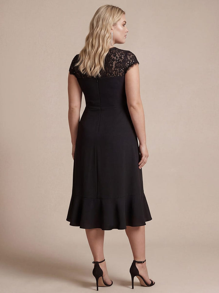 Plus Size Lace Cap Sleeve Mermaid Dress