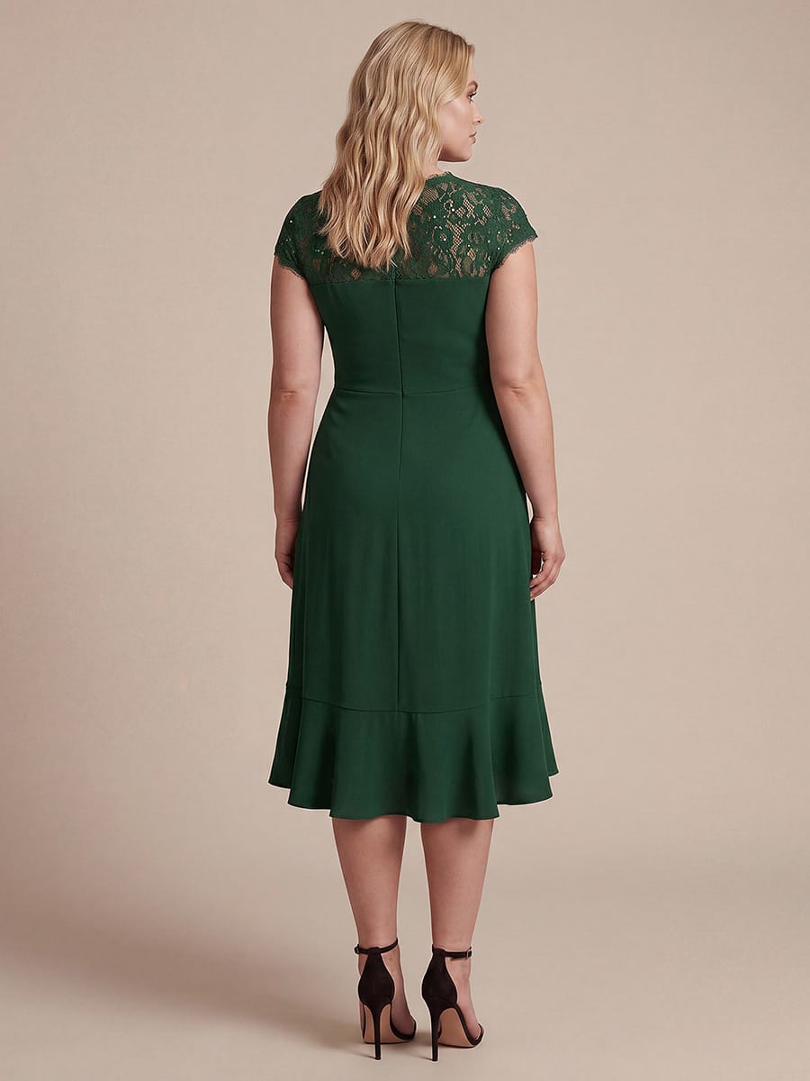 Plus Size Lace Cap Sleeve Mermaid Dress