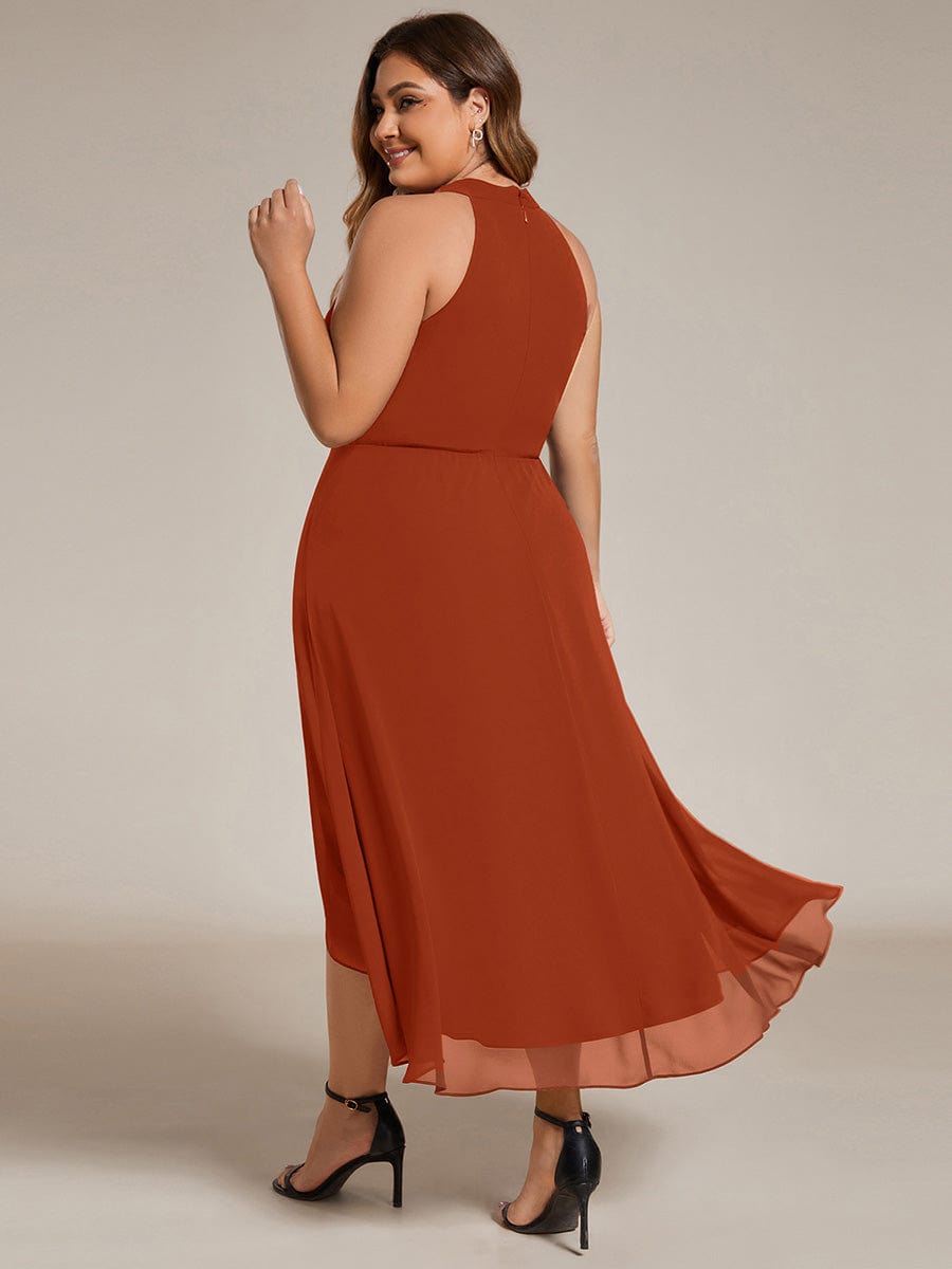 pretty POSIE|Plus Size Chiffon Sleeveless Halter Neck Midi Wedding Guest Dress