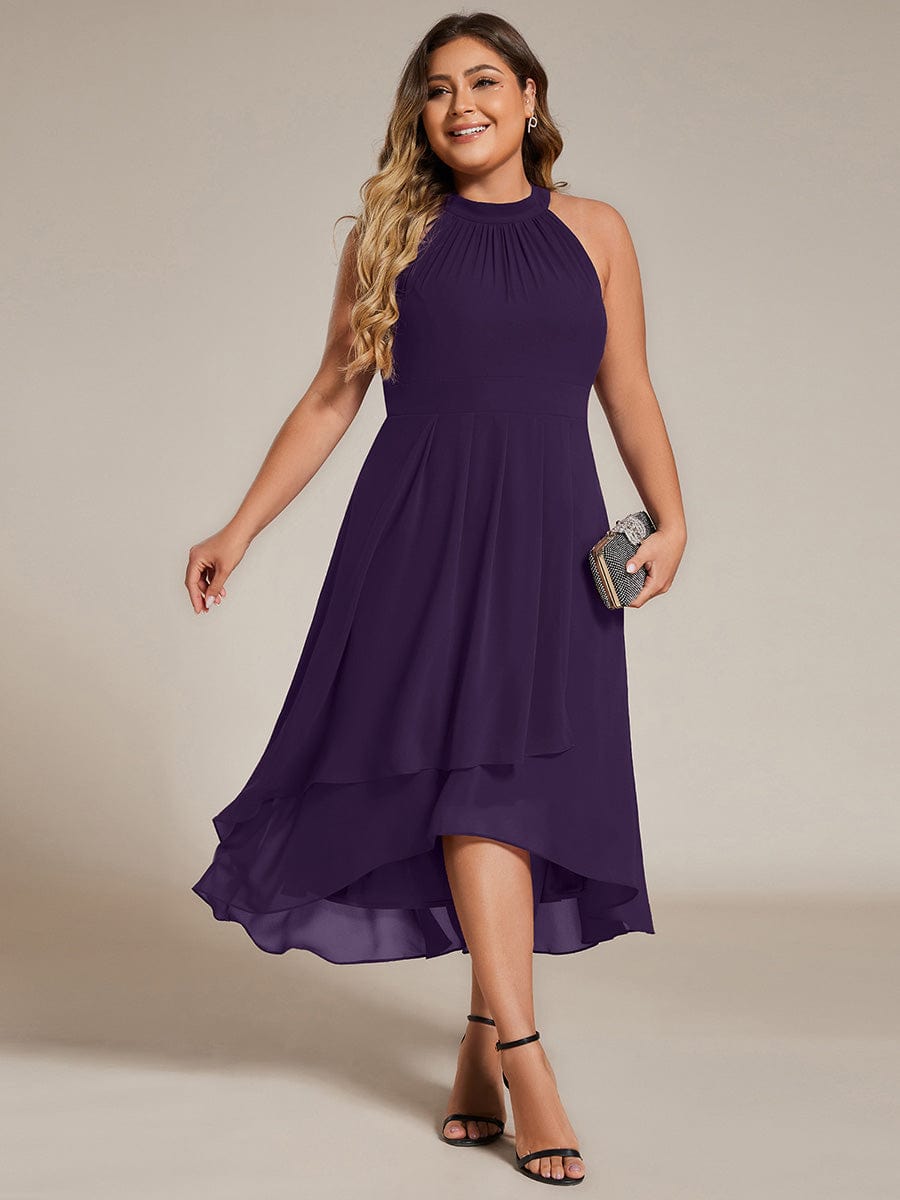 pretty POSIE|Plus Size Chiffon Sleeveless Halter Neck Midi Wedding Guest Dress