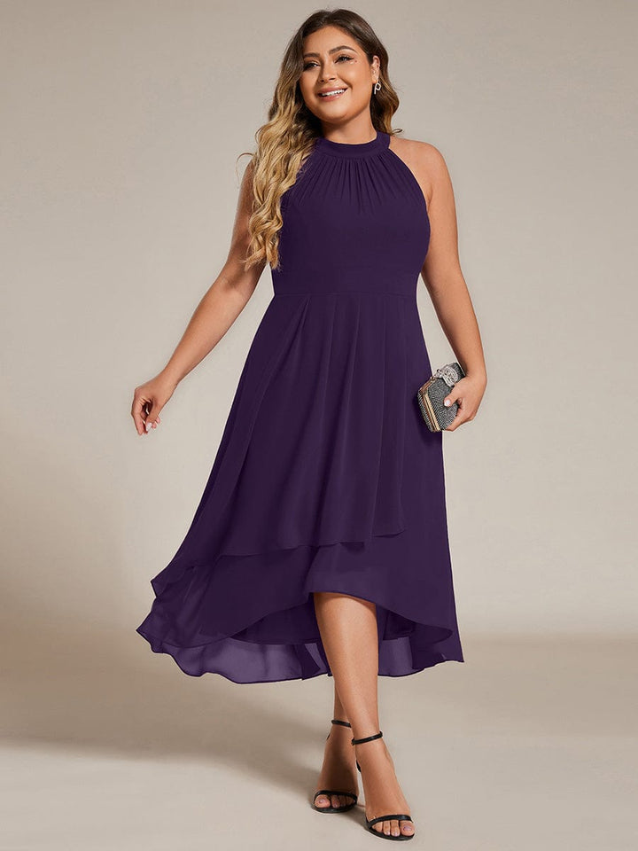 pretty POSIE|Plus Size Chiffon Sleeveless Halter Neck Midi Wedding Guest Dress